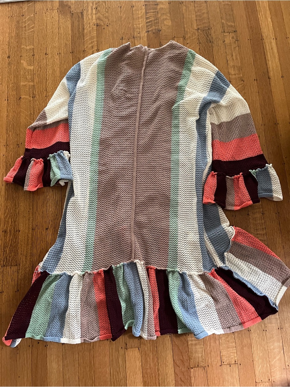 POL Multicolor Striped Ruffle Open Cardigan ~ Duster - Picture 6 of 11